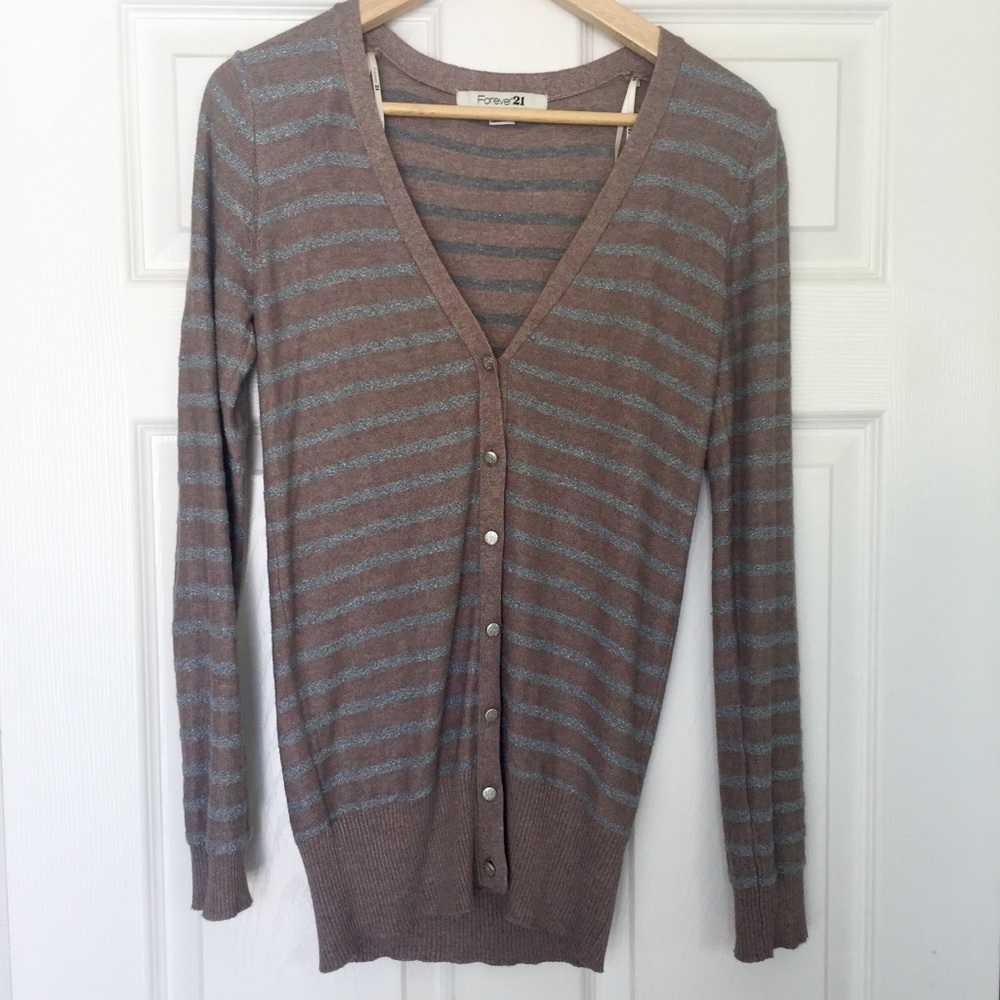 🐚 Silver & Tan Striped Cardigan